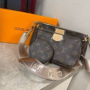 LV Monogram Crossbody Bag with Gold Accents